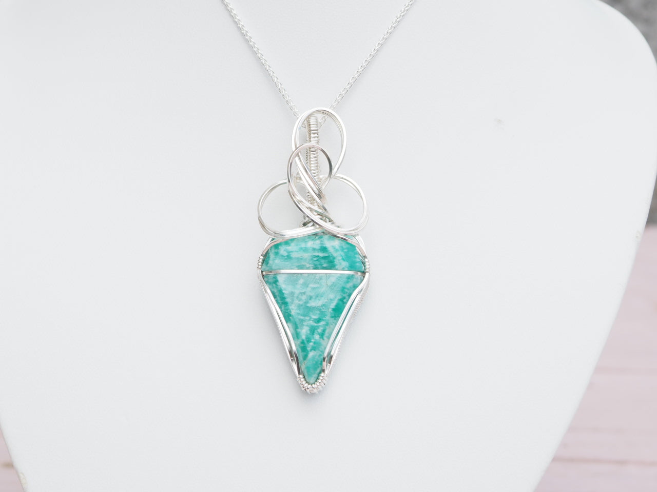 Cremation Jewellery - Amazonite Pendant in Sterling Silver 
