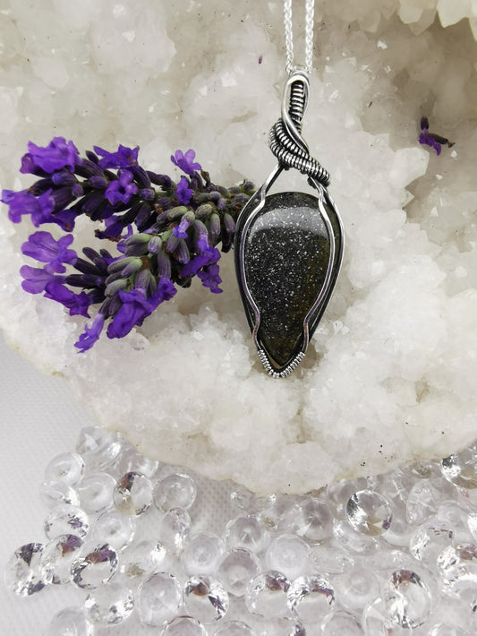 Black Goldstone wrapped in Sterling Silver Pendant
