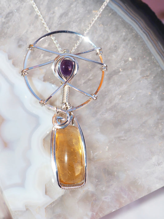 Citrine and Amythst Steeling Silver Pendant