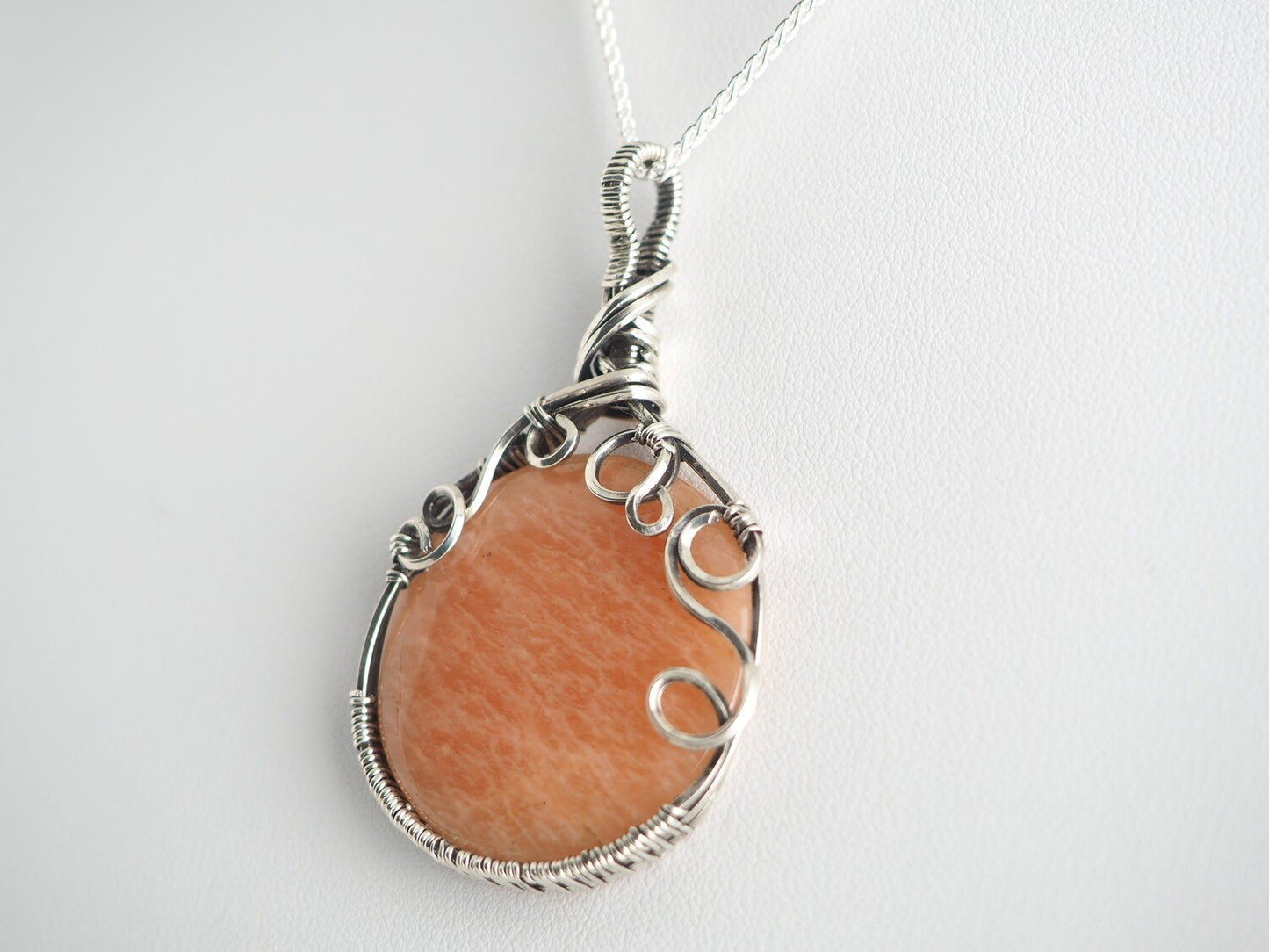 Peach Aventurine wrapped in Oxidised Sterling Silver