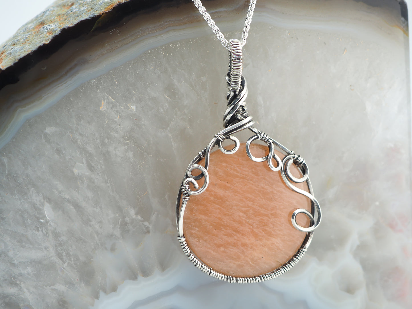 Peach Aventurine wrapped in Oxidised Sterling Silver
