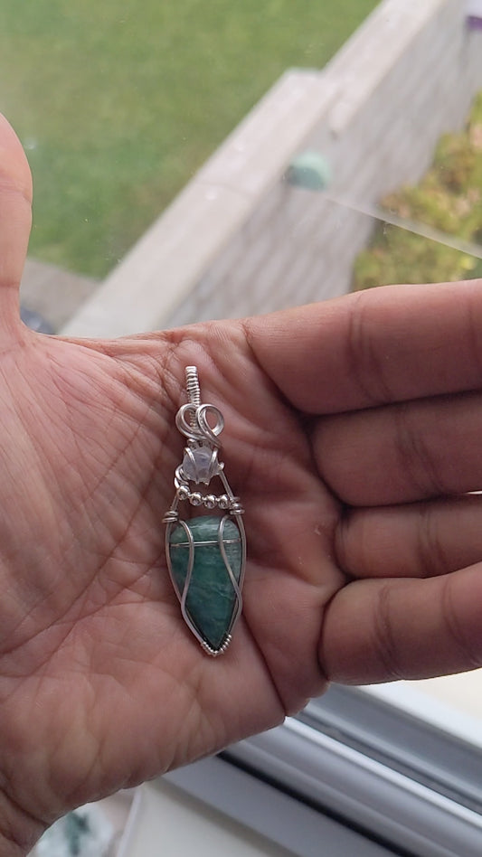 Amazonite and Rainbow Moonstone wrapped in Sterling Silver