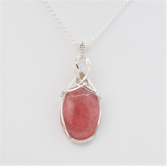 Strawberry Quartz and Rainbow Moonstone Pendant in Sterling Silver