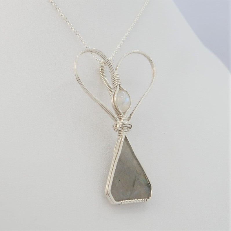 Labradorite and Rainbow Moonstone Pendant in Sterling Silver