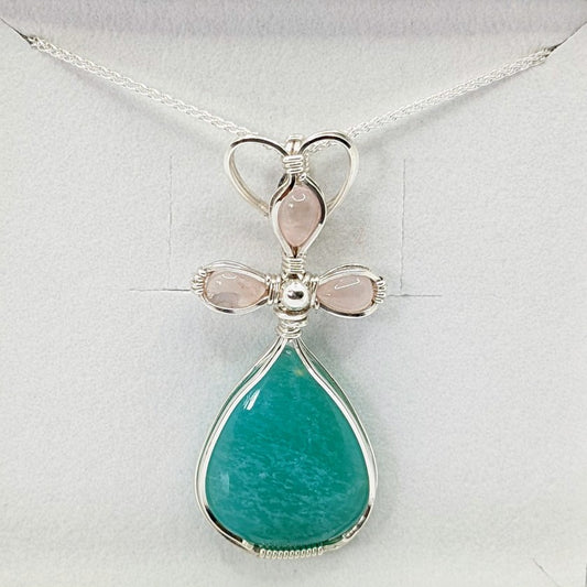 Amazonite and Rose Quartz wrapped in Sterling Silver