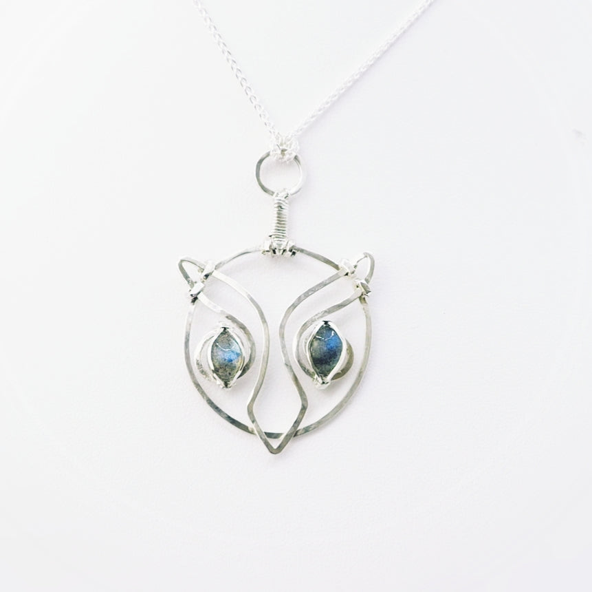 Labradorite Spirit Owl Pendant wrapped in Sterling Silver