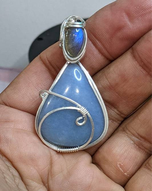 Angelite and Labradorite wrapped in Silver